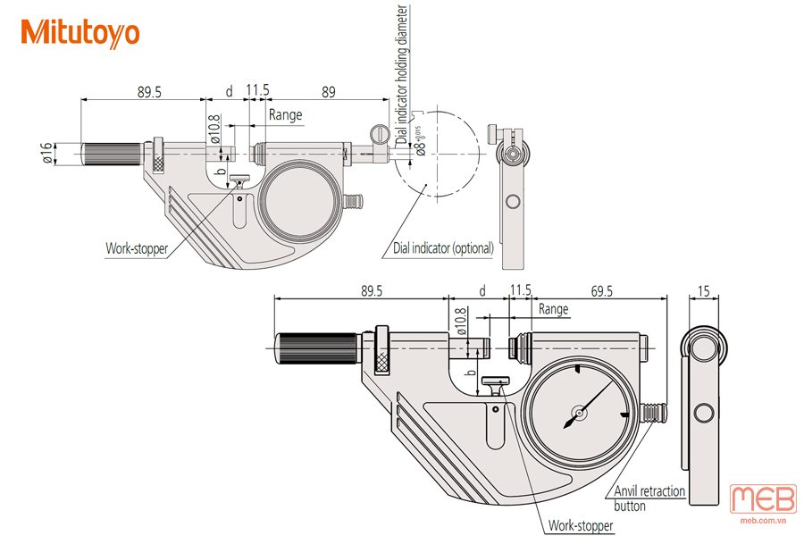 Panme đo ngoài Snap/ Dial Snap Meters series 523 Mitutoyo